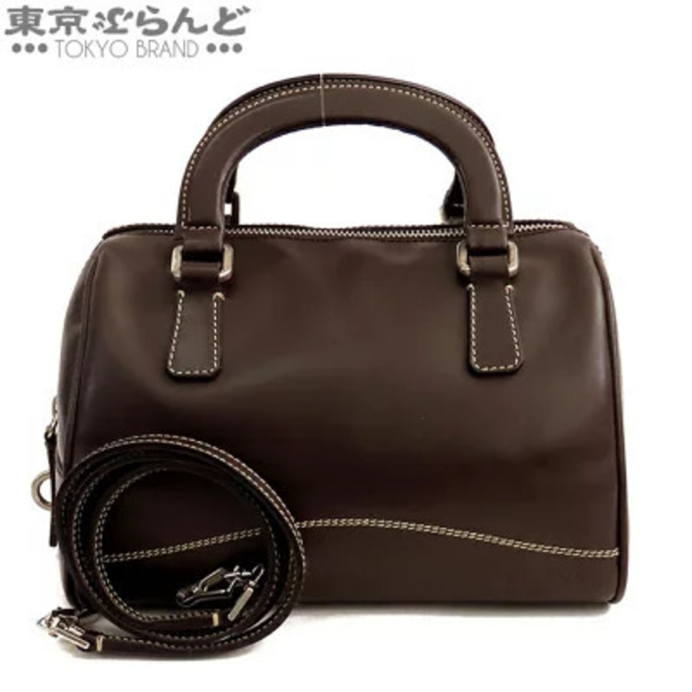 Prada BORSA MANO Boston Bag Leather Handbag Shoulder MORO Dark Brown